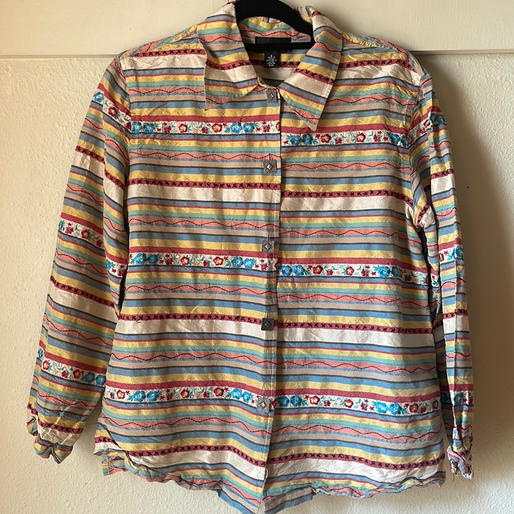 Vintage August Max Patchwork Style Long Sleeve Bu… - image 1